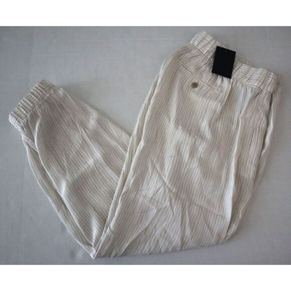 ATM Anthony Thomas Melillo Women's Sz S Beige Striped Pleated Cropped Pants - Picture 2 of 11